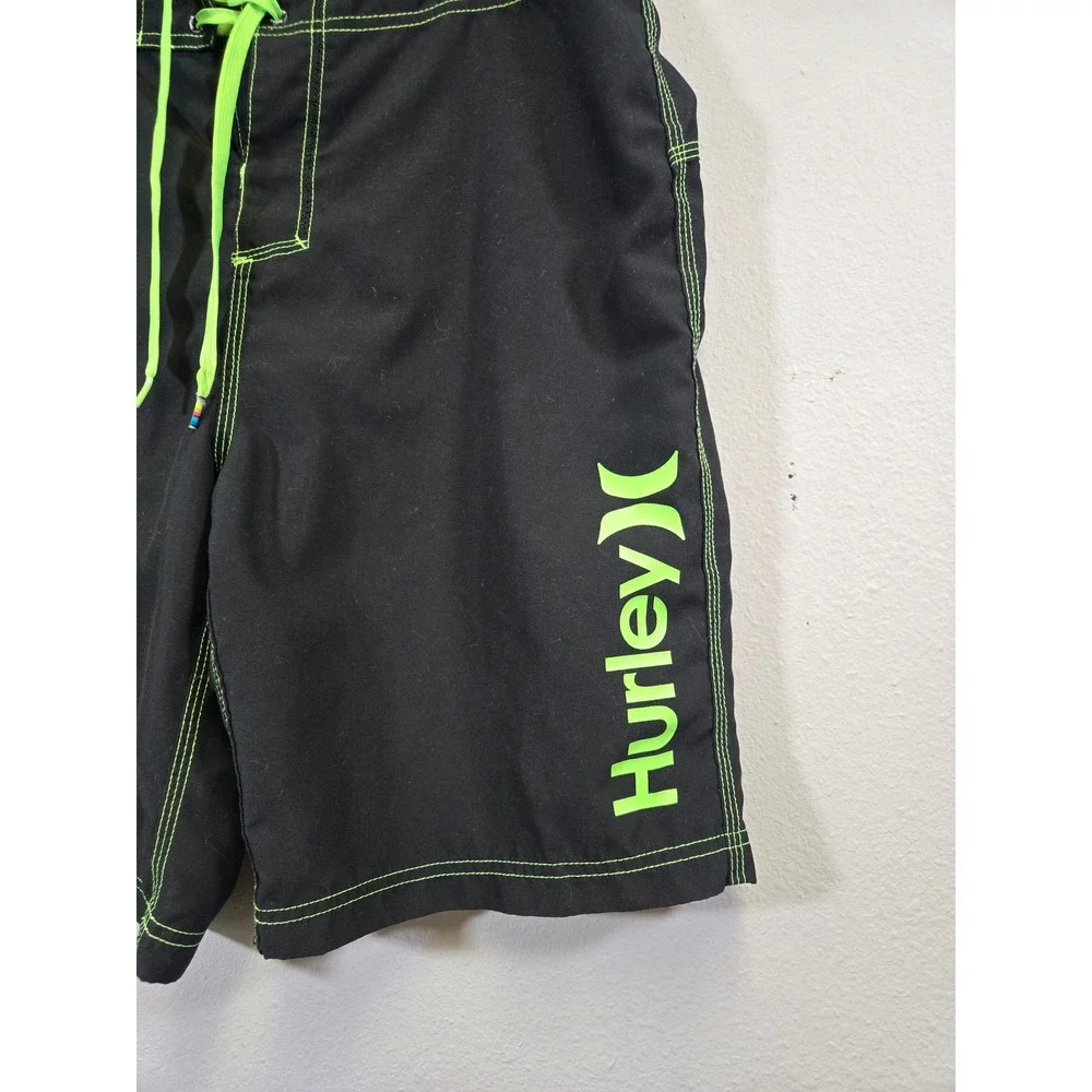 Hurley‎ Board Shorts Black Neon Green Contrast Stitch Surf Swim Trunks 34